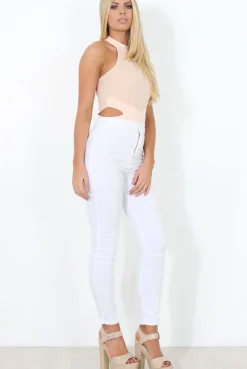 Rebellious Fashion Pink High Neck Cut Out Bodysuit - Shelby