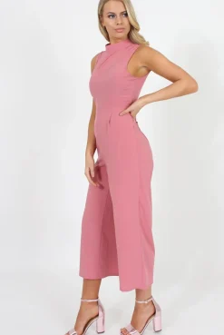 Rebellious Fashion Pink High Neck Jumpsuit - Carla