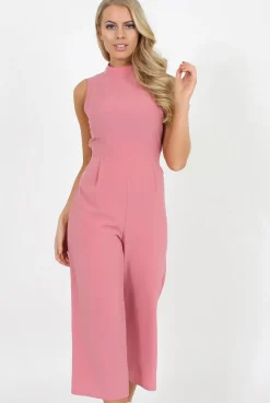 Rebellious Fashion Pink High Neck Jumpsuit - Carla