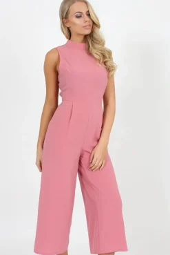 Rebellious Fashion Pink High Neck Jumpsuit - Carla
