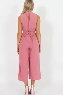 Rebellious Fashion Pink High Neck Jumpsuit - Carla