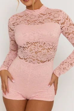 Rebellious Fashion Pink High Neck Lace Playsuit - Demi