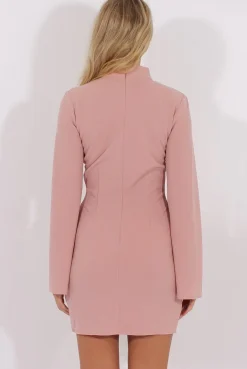 Rebellious Fashion Pink High Neck Split Sleeves Bodycon Dress - Lumi