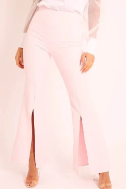 Rebellious Fashion Pink High Waist Split Front Trousers - Adraya
