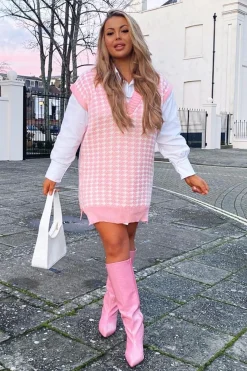 Rebellious Fashion Pink Houndstooth Knit Vest - Hazel
