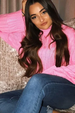 Rebellious Fashion Pink Knit High Neck Jumper - Jaelynn