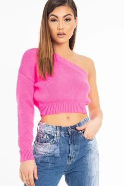 Rebellious Fashion Pink Knitted One Shoulder Jumper - Jayleah