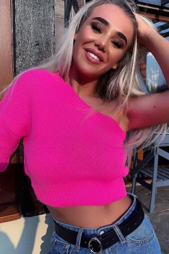 Rebellious Fashion Pink Knitted One Shoulder Jumper - Jayleah