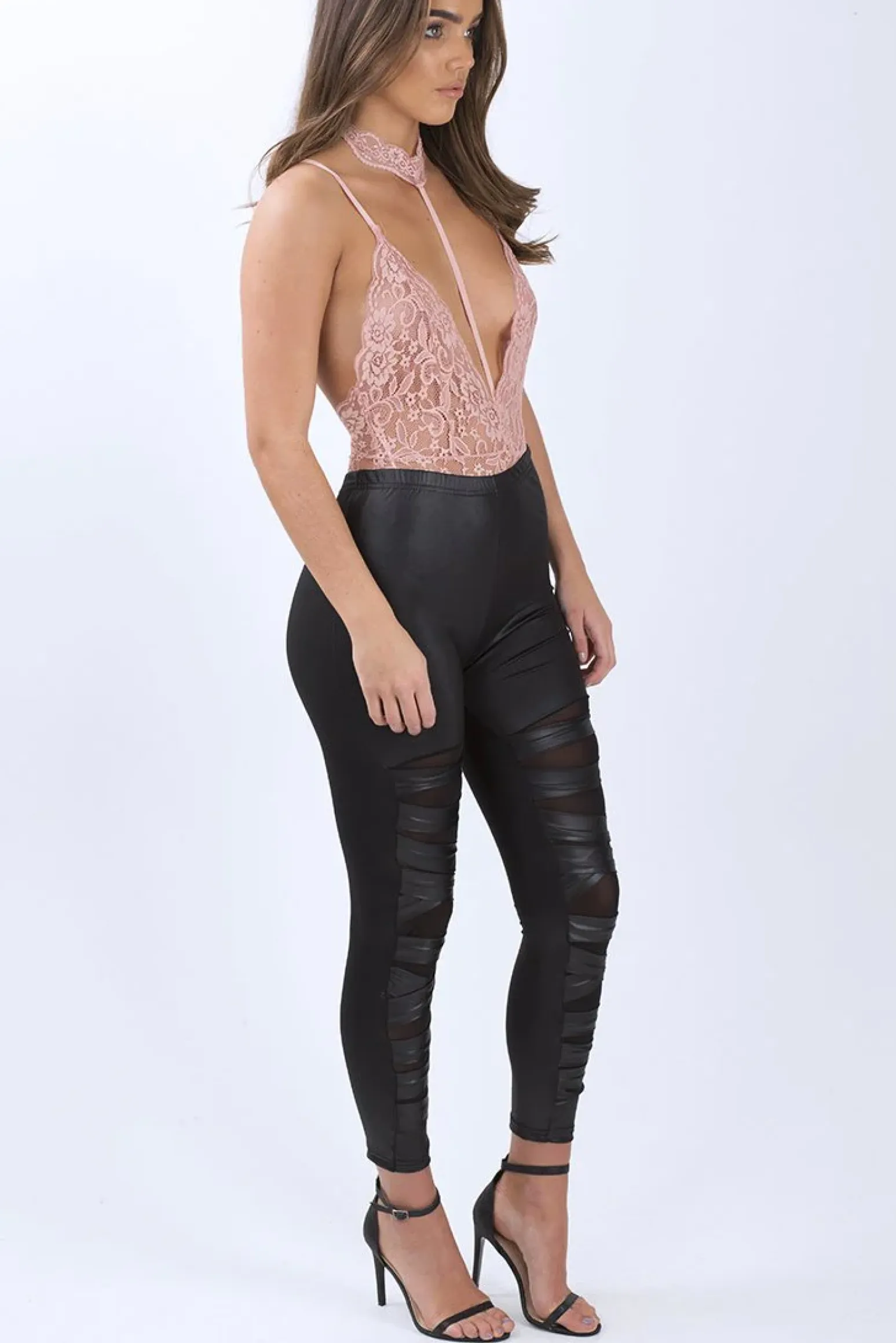 Rebellious Fashion Pink Lace Choker Bodysuit- Holly