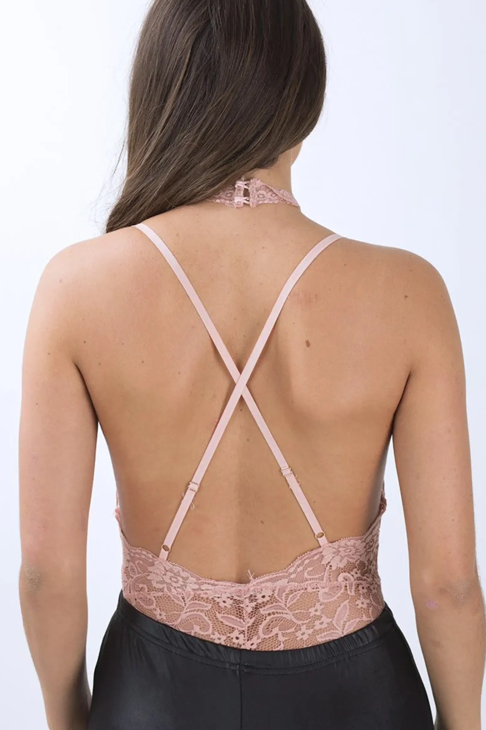 Rebellious Fashion Pink Lace Choker Bodysuit- Holly