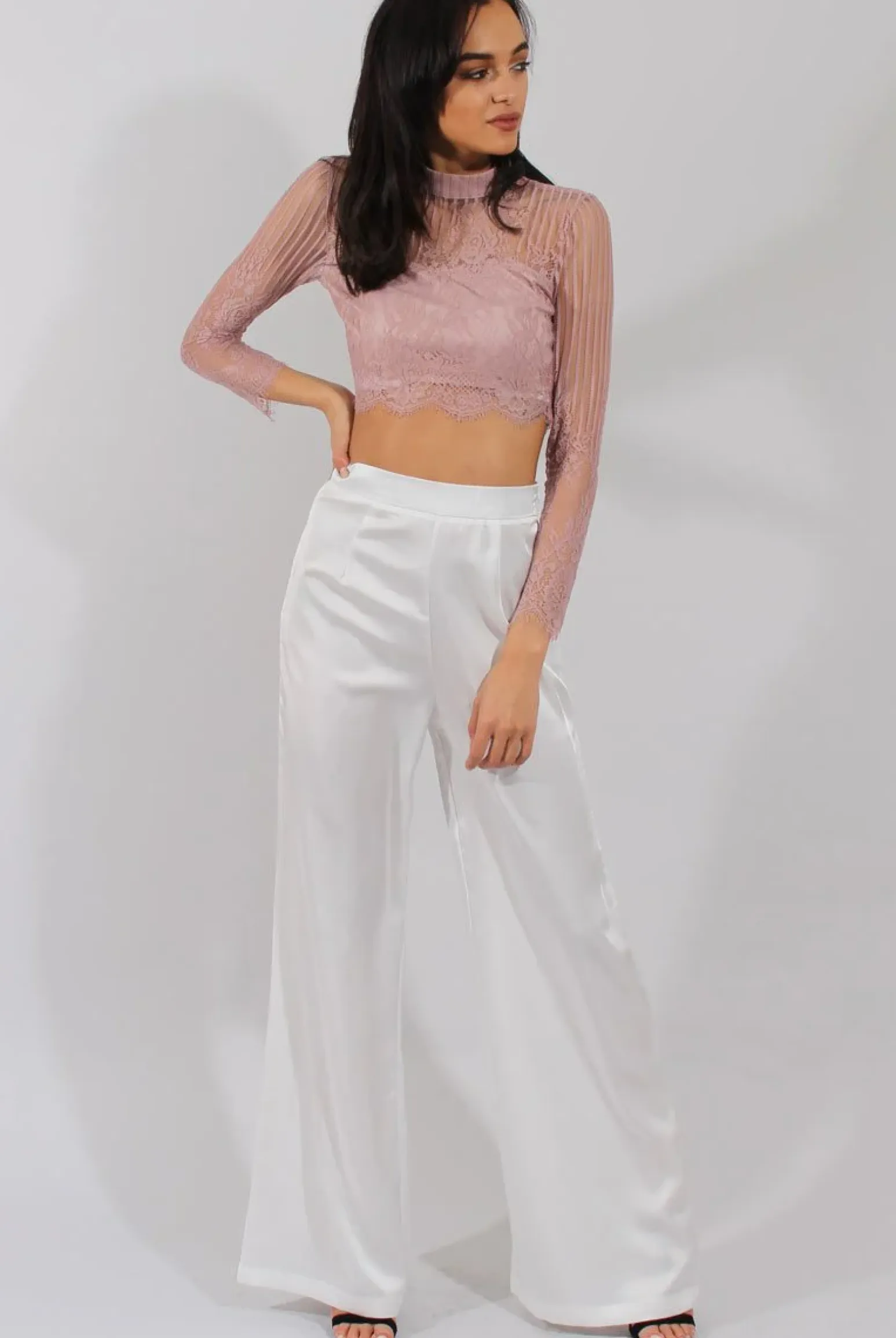 Rebellious Fashion Pink Lace High Neck Crop Top - Luanne