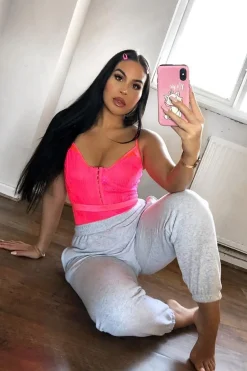 Rebellious Fashion Pink Lace Hook Front Bodysuit - Sabrina