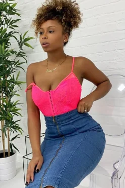 Rebellious Fashion Pink Lace Hook Front Bodysuit - Sabrina