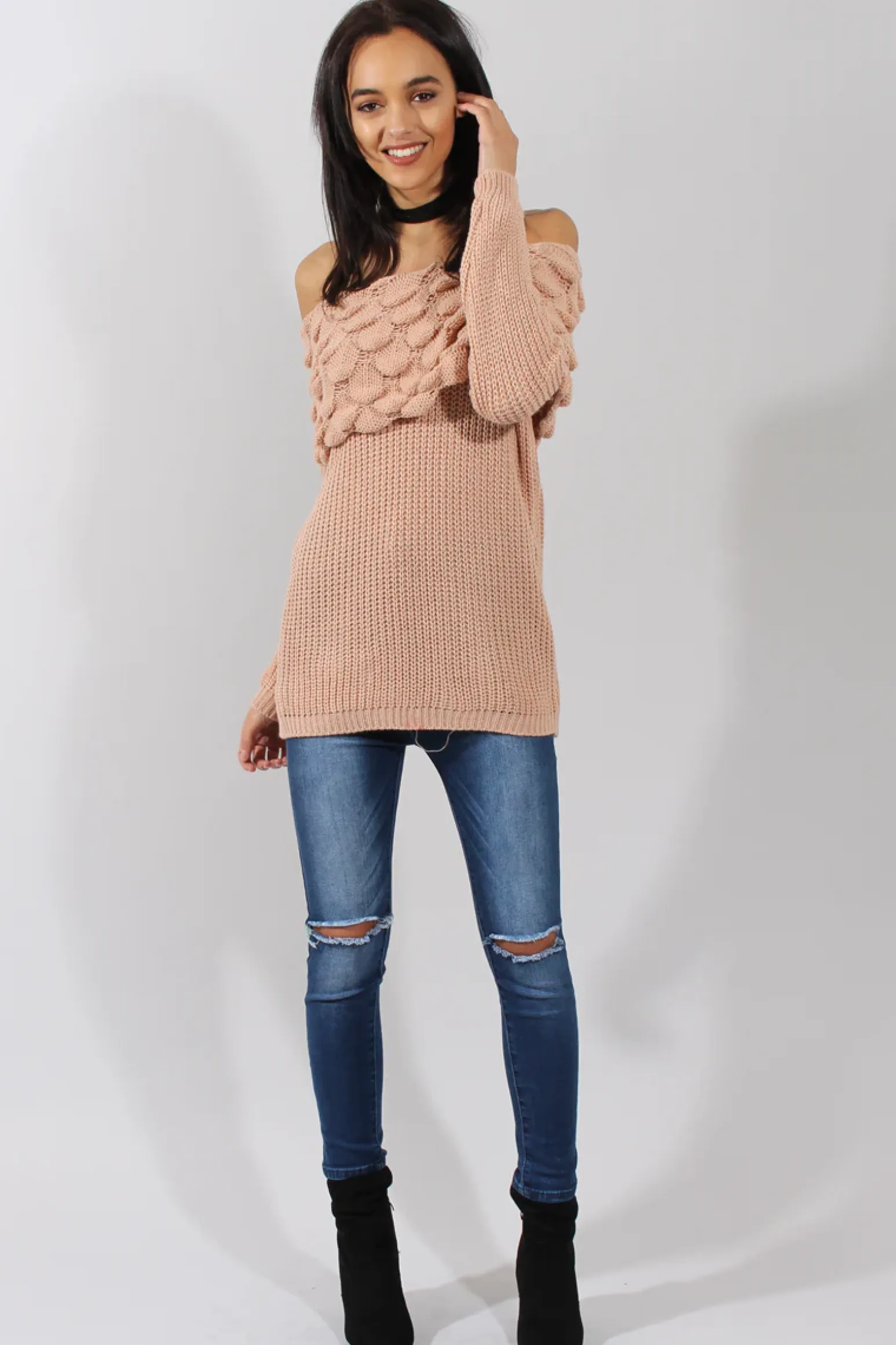 Rebellious Fashion Pink Layer Bardot Jumper- Sammie