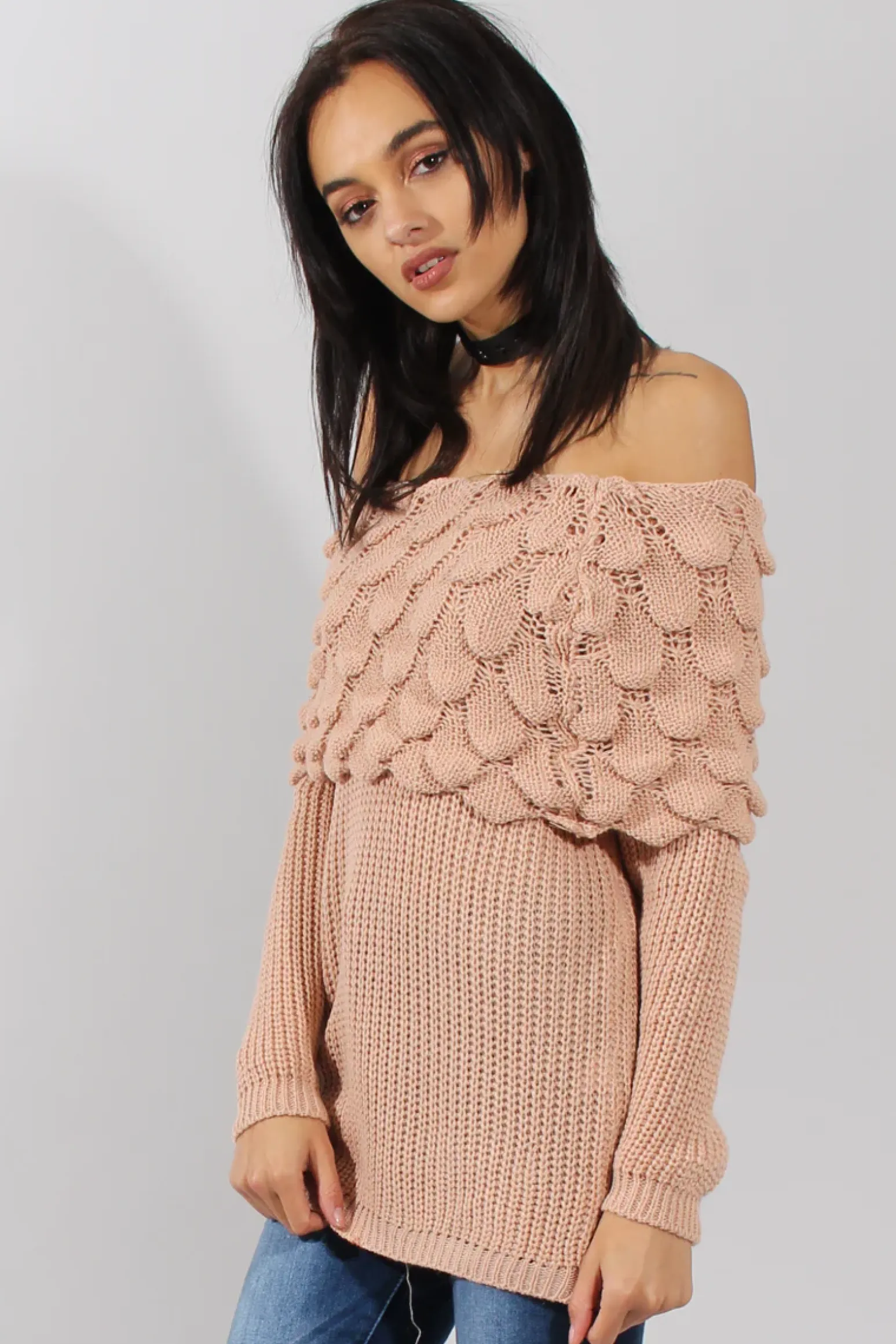 Rebellious Fashion Pink Layer Bardot Jumper- Sammie