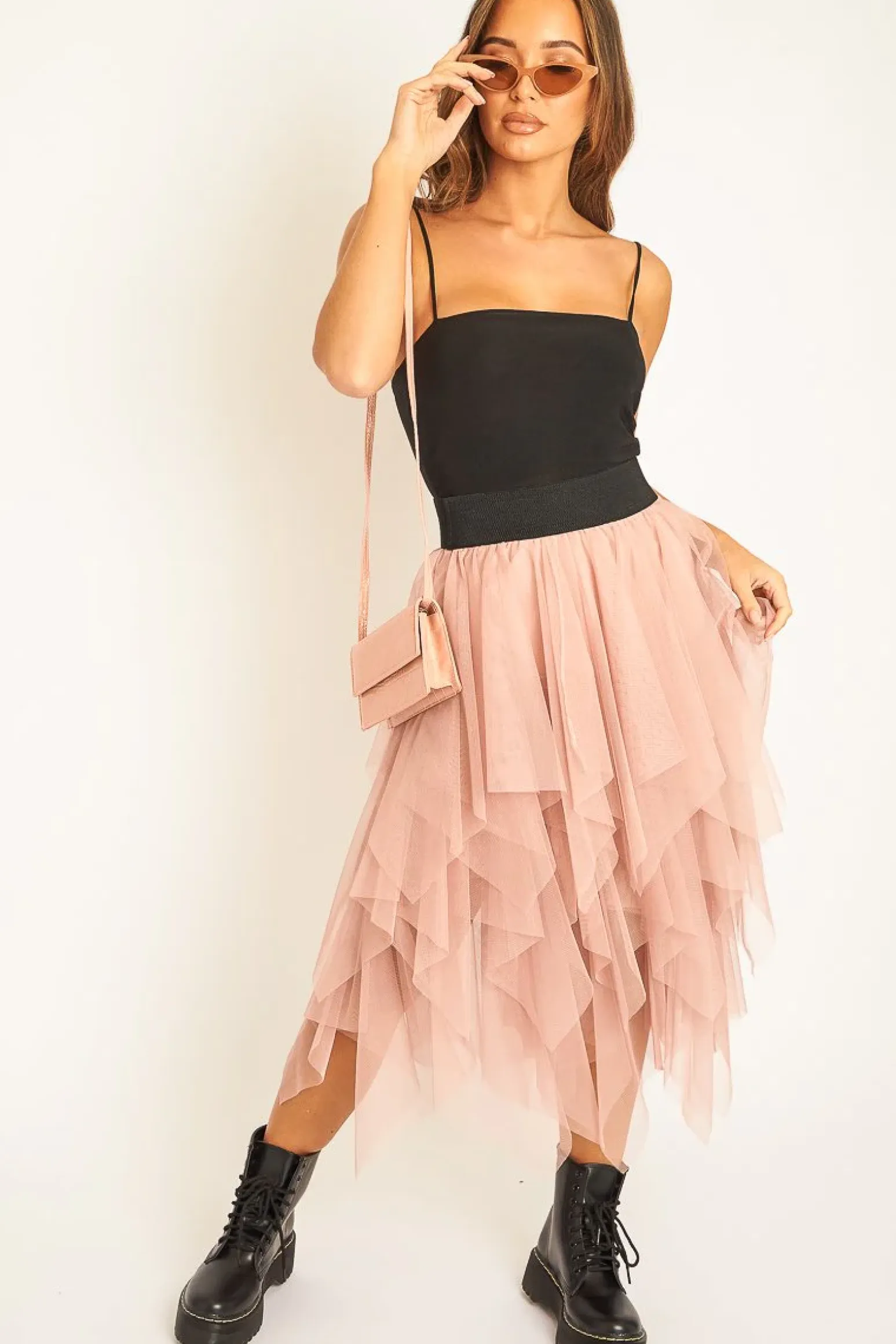 Rebellious Fashion Pink Layered Tulle Midi Skirt - Laveta