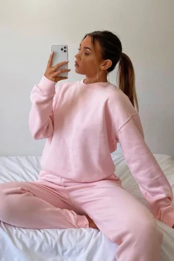 Rebellious Fashion Pink 'Lazy Girls Club' Slogan Sweatshirt - Leila