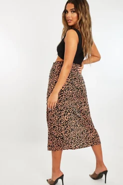 Rebellious Fashion Pink Leopard Front Ruched Midi Skirt - Esmie