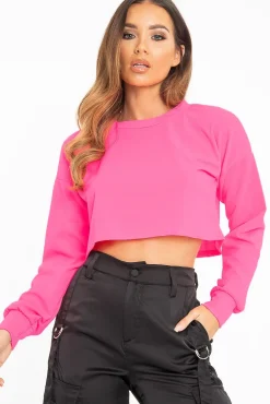Rebellious Fashion Pink Long Sleeve Crop Top - Nolan