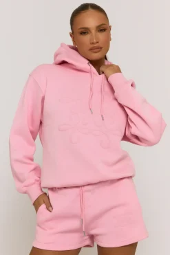 Rebellious Fashion Pink Marl Swirl Motif Hoodie & Shorts Loungewear Co-ord Set - Dimity