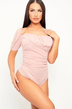 Rebellious Fashion Pink Mesh Cap Sleeve Bodysuit - Aadvi