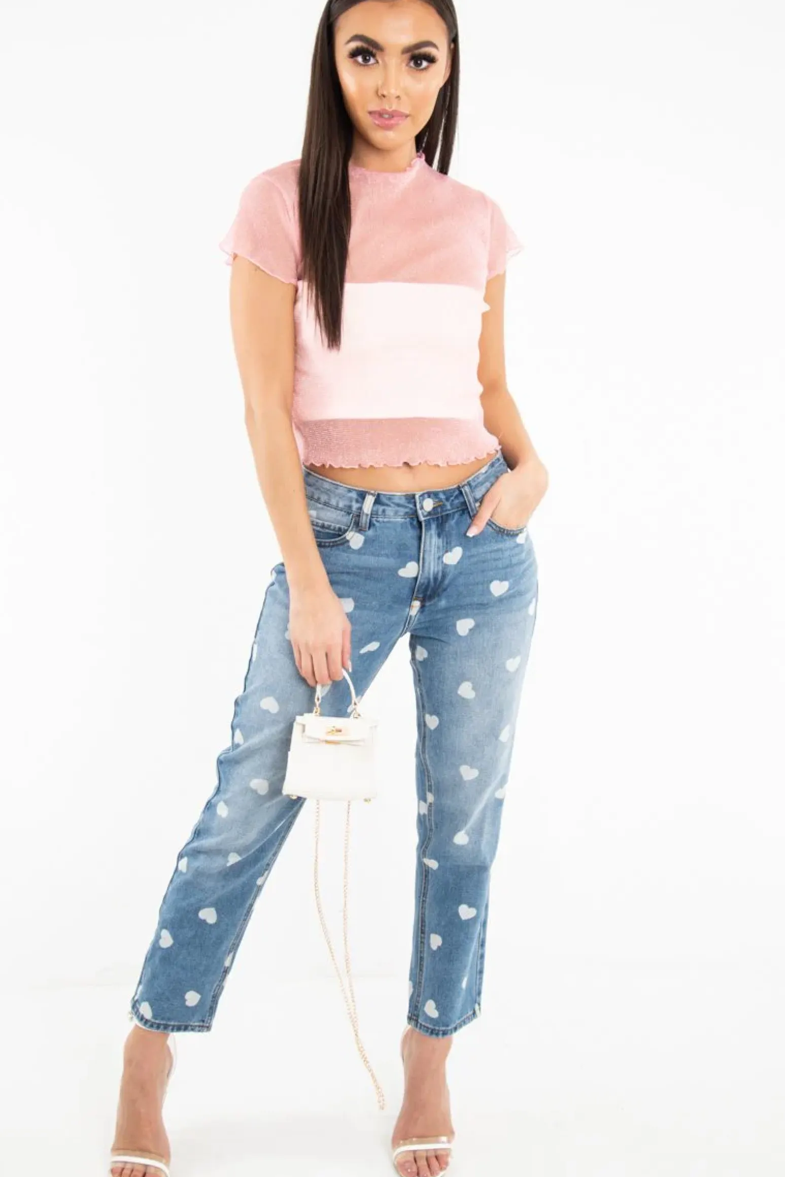 Rebellious Fashion Pink Mesh Glitter Crop Top - Kiah