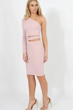 Rebellious Fashion Pink One Shoulder Cut Out Bodycon Dress - Regina