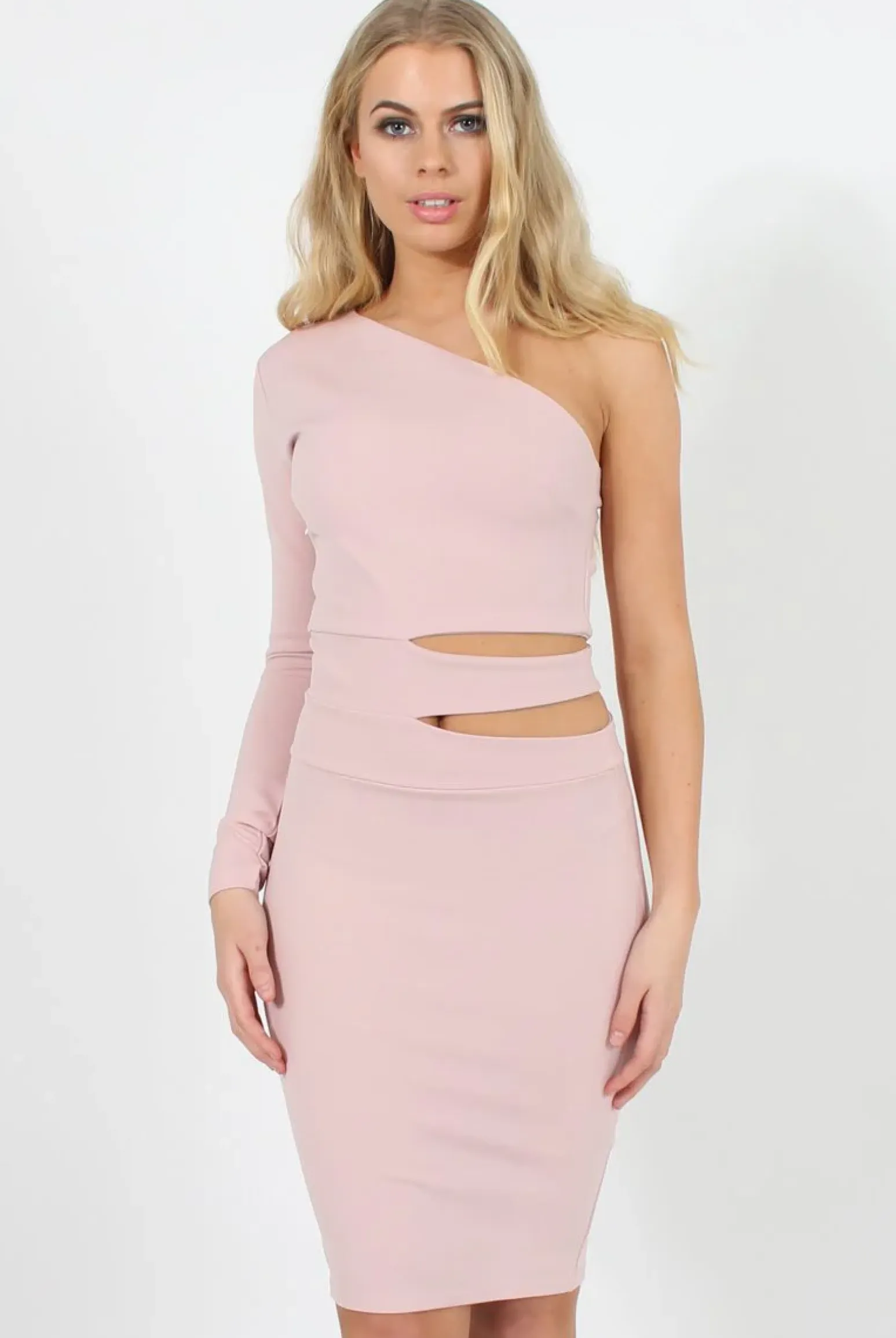 Rebellious Fashion Pink One Shoulder Cut Out Bodycon Dress - Regina