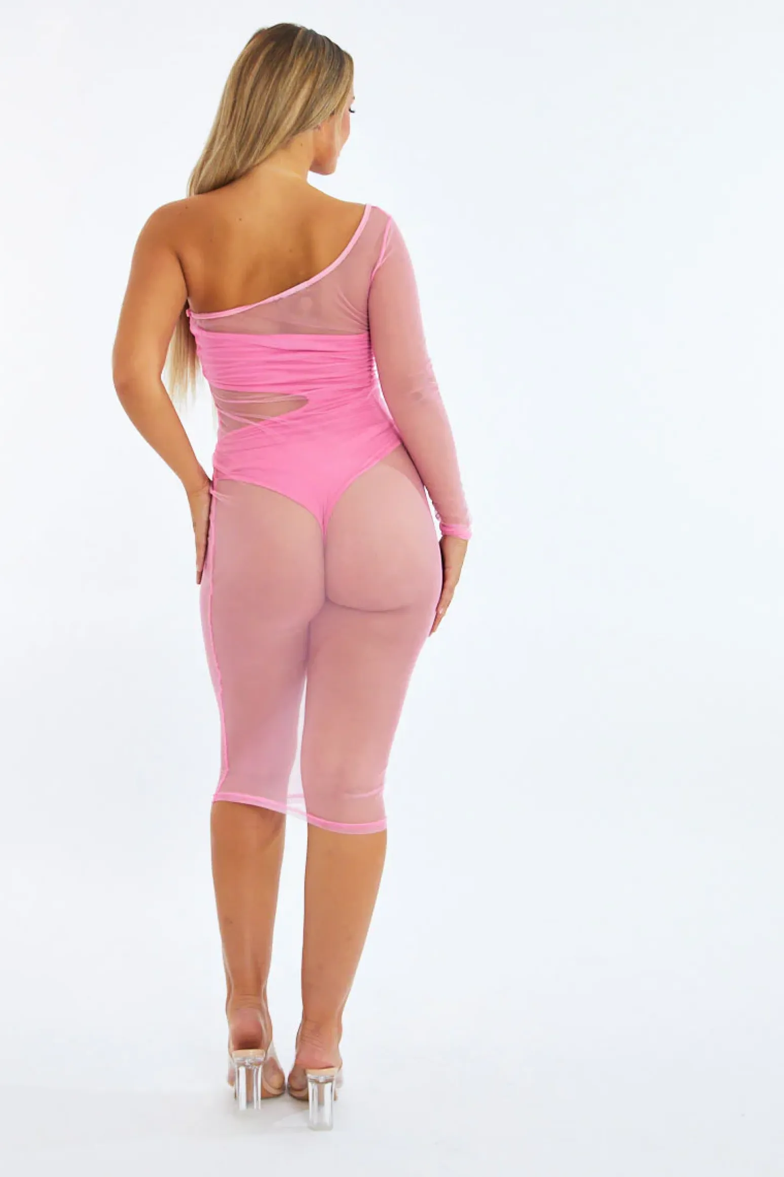 Rebellious Fashion Pink One Sleeve Mesh Midi Dress - Remi