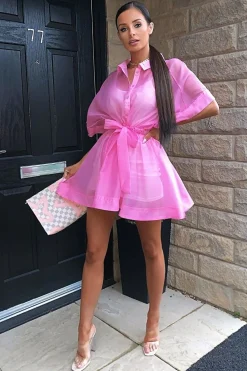 Rebellious Fashion Pink Organza Shirt Slip Insert Dress - Nickie