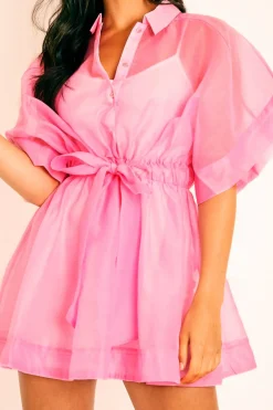 Rebellious Fashion Pink Organza Shirt Slip Insert Dress - Nickie