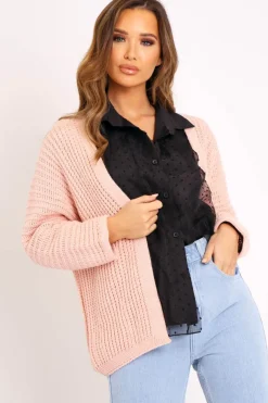Rebellious Fashion Pink Oversized Chunky Knit Cardigan - Courtney