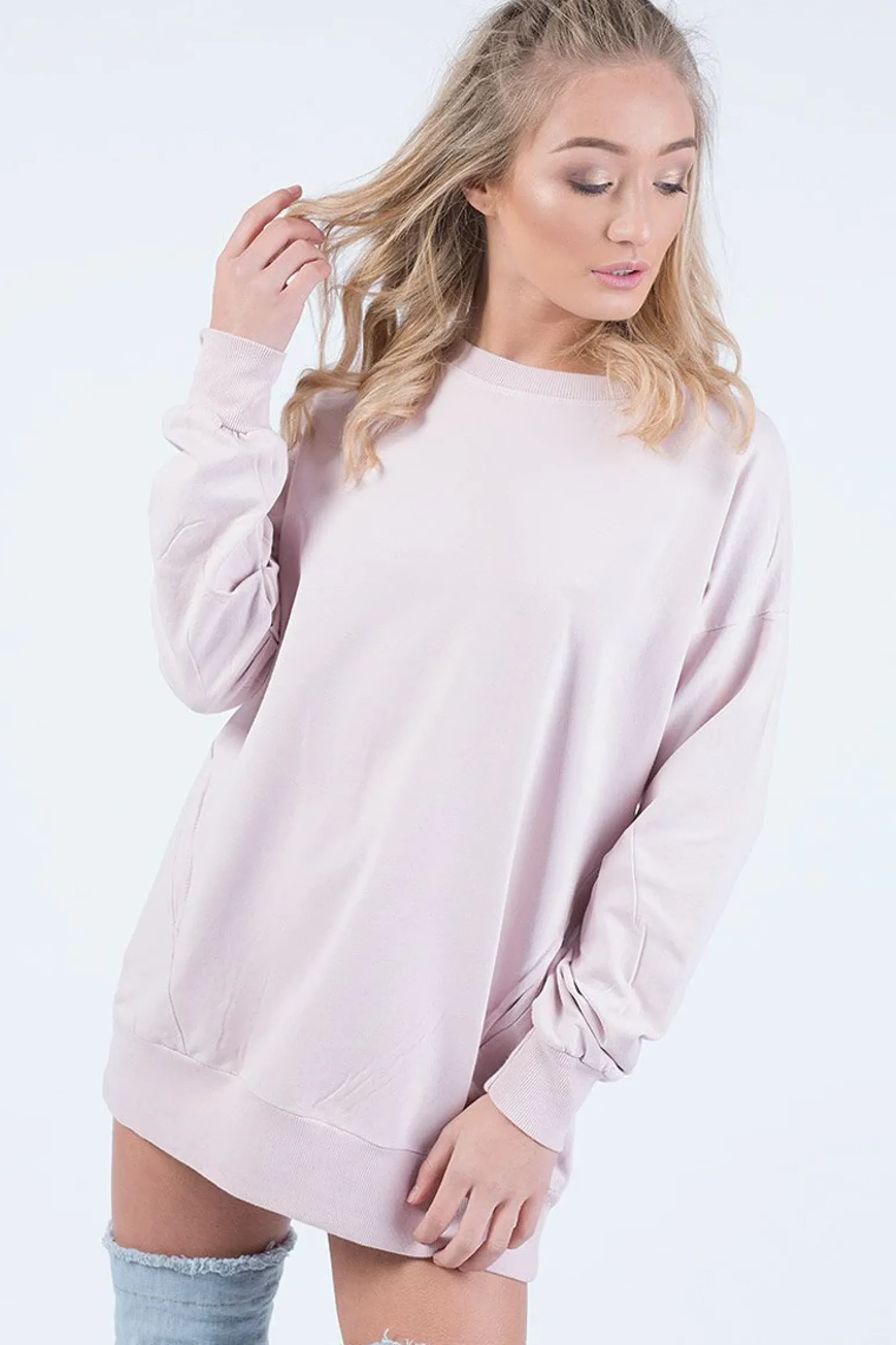 Rebellious Fashion Pink Oversized Ruched Sleeve Jumper Dress - Hayley