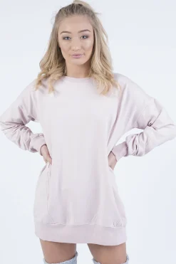 Rebellious Fashion Pink Oversized Ruched Sleeve Jumper Dress - Hayley