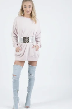 Rebellious Fashion Pink Oversized Ruched Sleeve Jumper Dress - Hayley