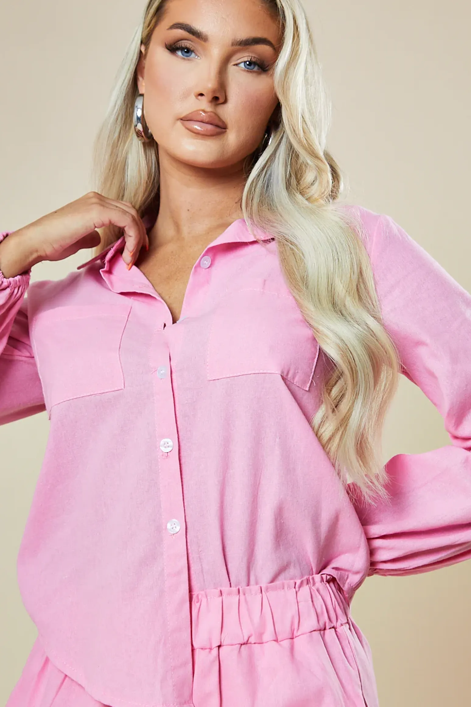 Rebellious Fashion Pink Oversized Shirt & Shorts Co-ord Set - Kalina