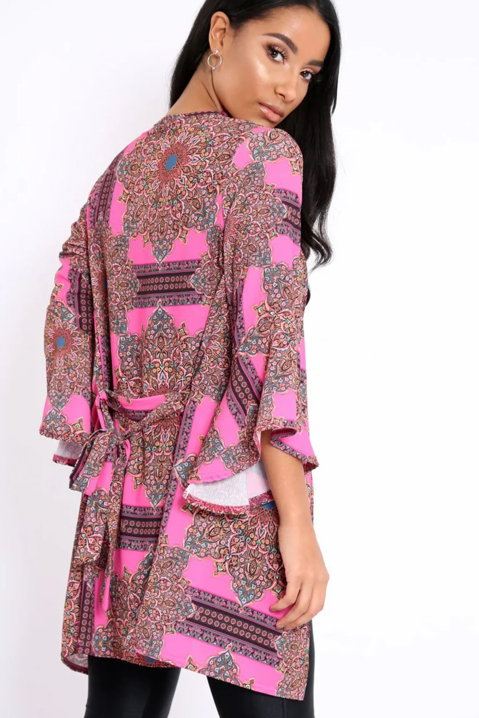 Rebellious Fashion Pink Paisley Print Flare Sleeves Kimono - Marley