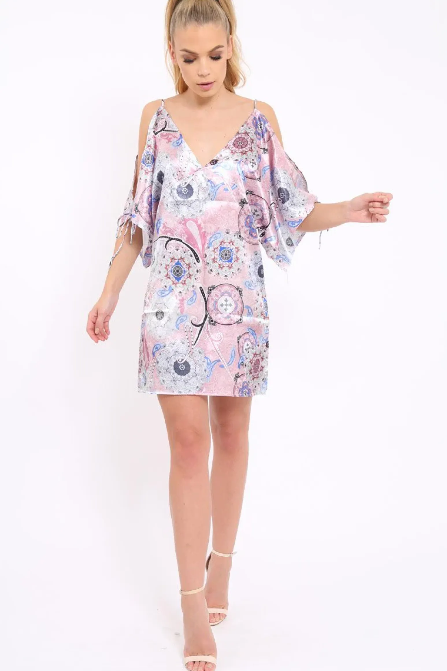 Rebellious Fashion Pink Paisley Print Split Sleeve Dress - Giani