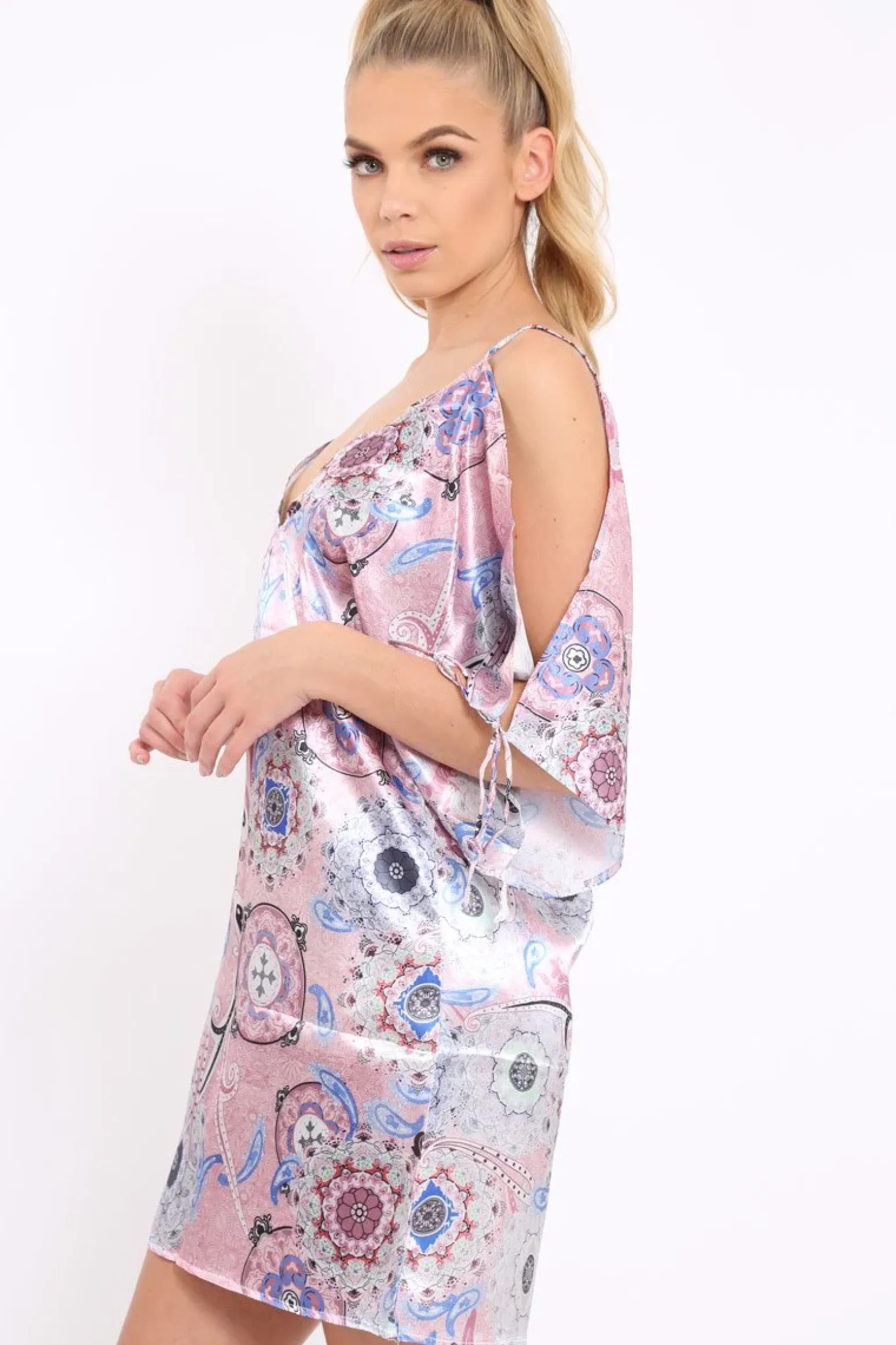 Rebellious Fashion Pink Paisley Print Split Sleeve Dress - Giani