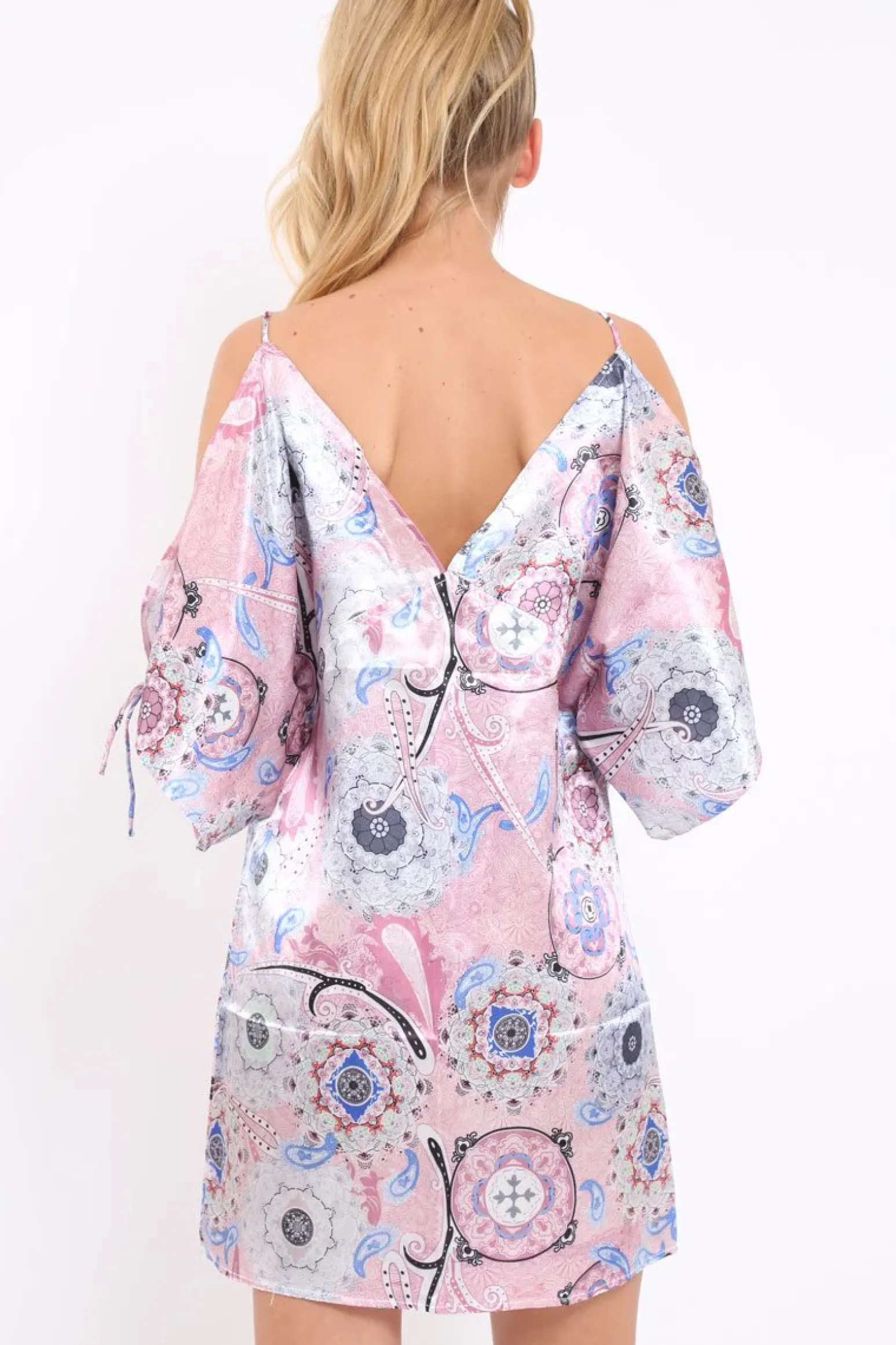 Rebellious Fashion Pink Paisley Print Split Sleeve Dress - Giani