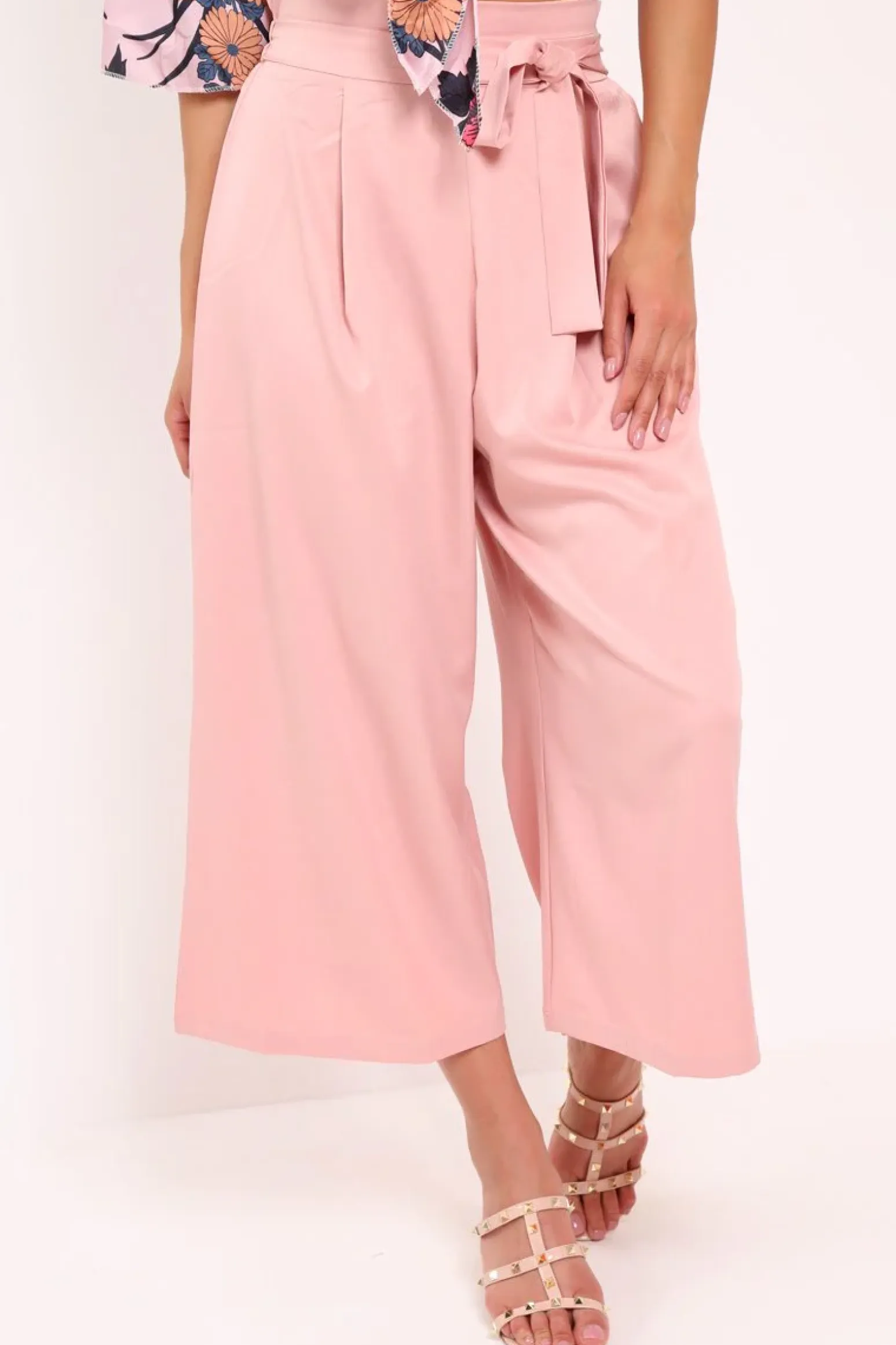 Rebellious Fashion Pink Paper Bag Waist Culottes - Eris