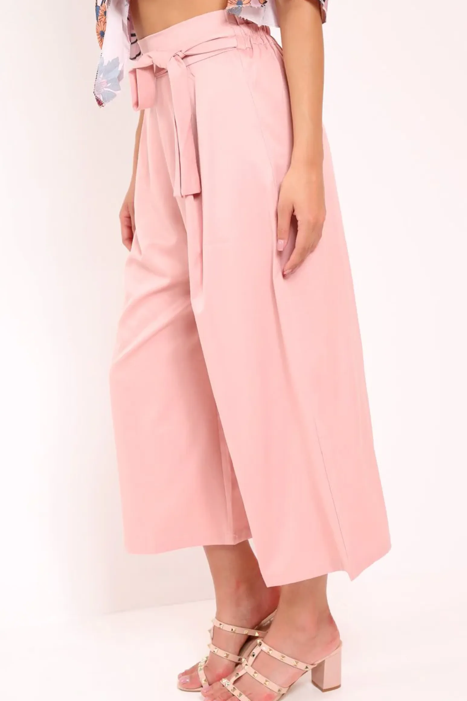 Rebellious Fashion Pink Paper Bag Waist Culottes - Eris