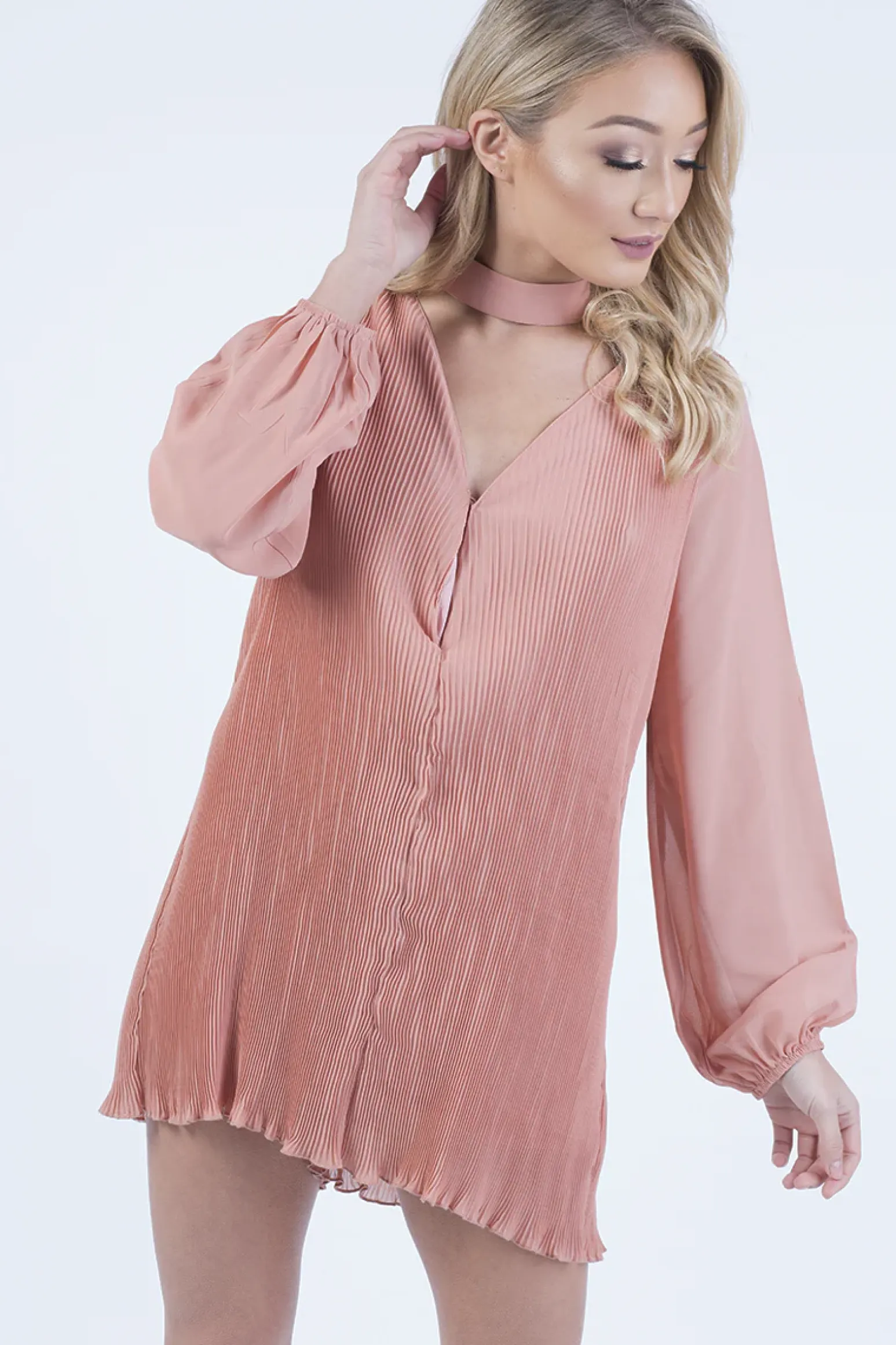 Rebellious Fashion Pink Pleated Choker Playsuit - Mya