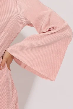 Rebellious Fashion Pink Pleated Flared Sleeve Playsuit - Amity