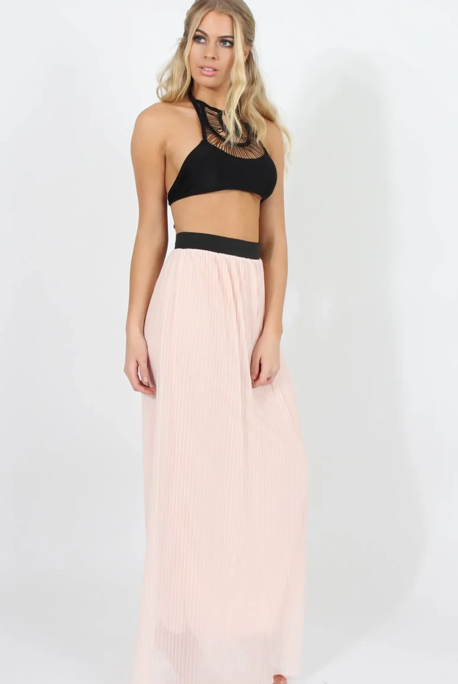 Rebellious Fashion Pink Pleated Maxi Skirt - Shanice