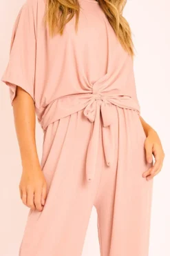 Rebellious Fashion Pink Plisse Wide Leg Trouser and Top Co-ord - Hellen