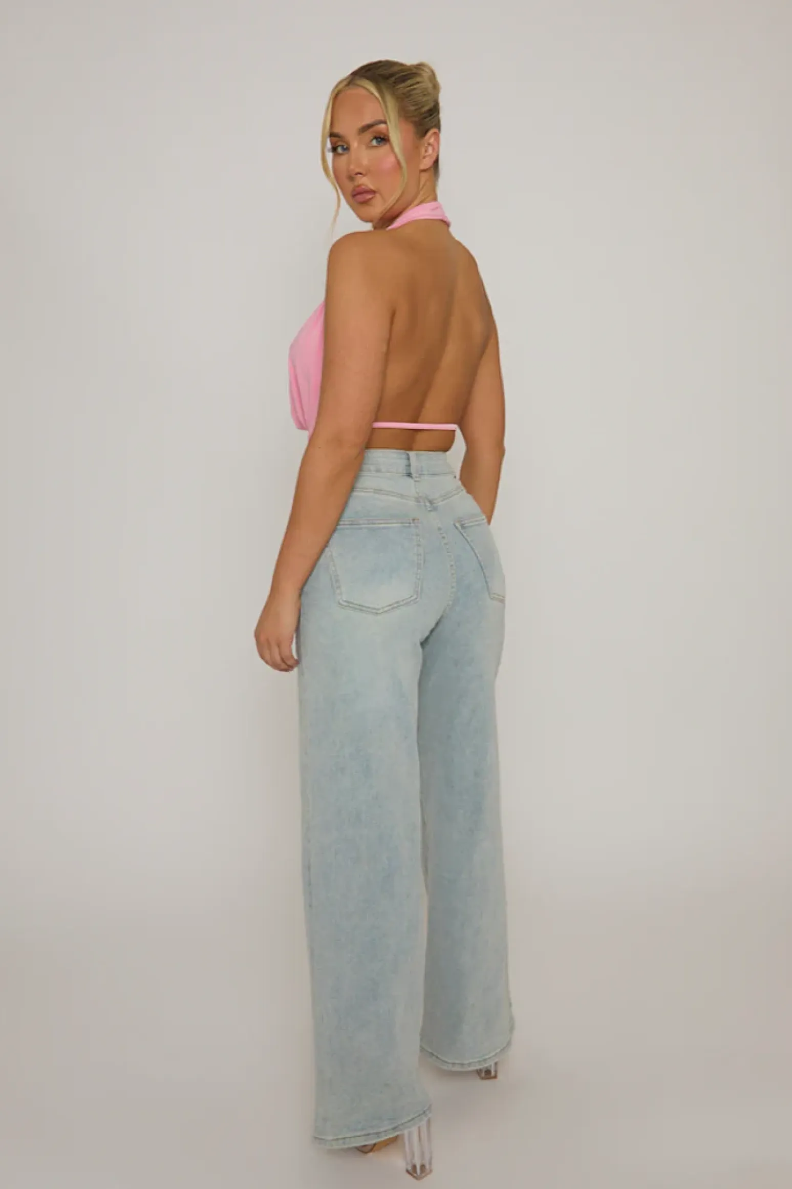 Rebellious Fashion Pink Plunge Halter Neck Top - Micah