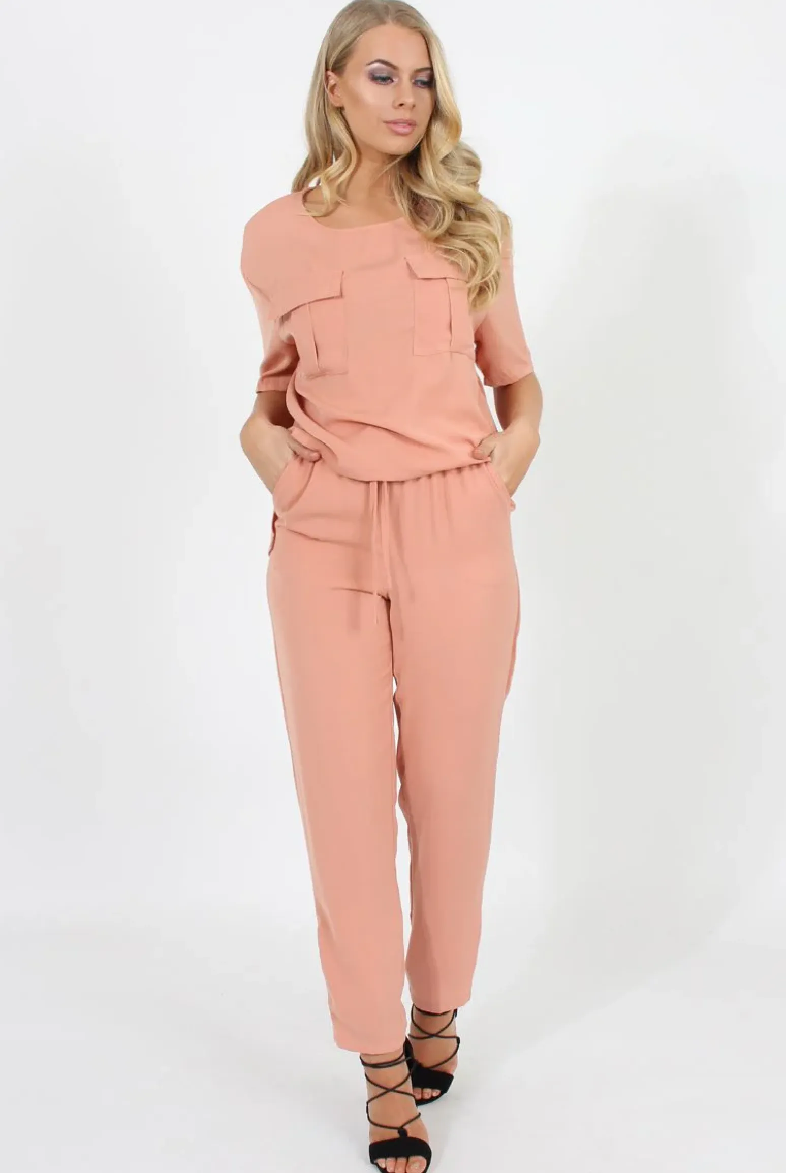 Rebellious Fashion Pink Pocket Front Detail Dipped Hem Trousers - Kem