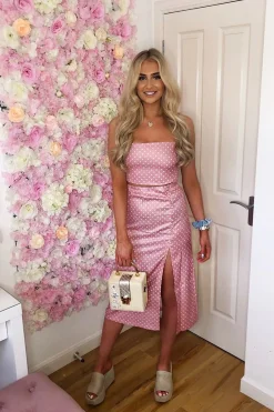 Rebellious Fashion Pink Polka Midi Skirt and Crop Top Co-ord - Viktoriya