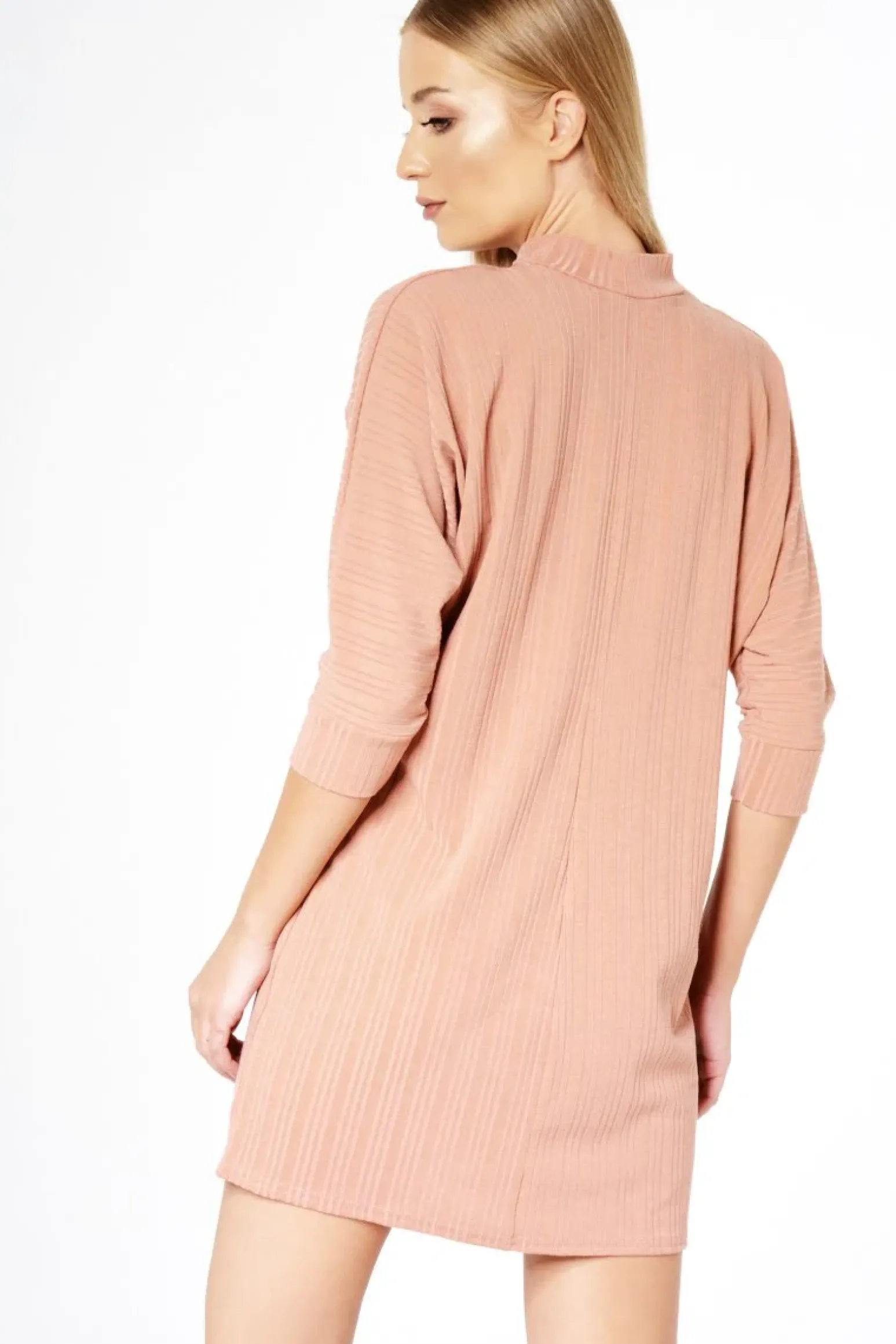 Rebellious Fashion Pink Ribbed Choker Cross Strap Mini Dress - Meghann